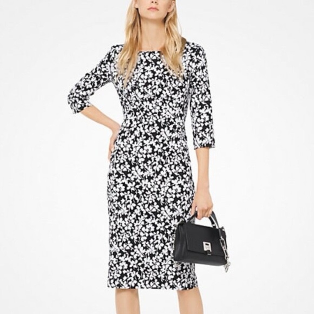 Michael Kors Collection Black and White Floral Dress Size 4 Office Event Date
